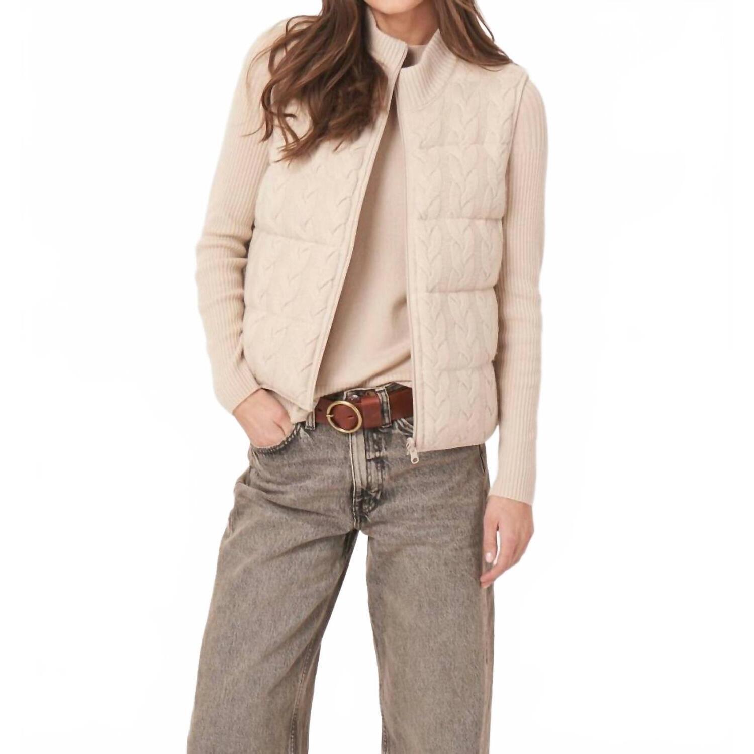 New Repeat Cashmere Reversible Sleeveless Cable Knit Down Vest In Natural
